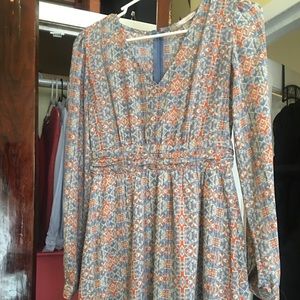 V-Neck blue and orange dress.